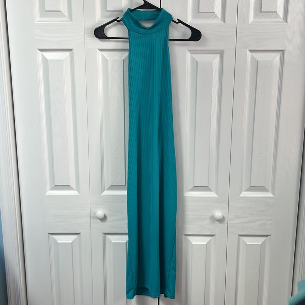High neck open back midi dress